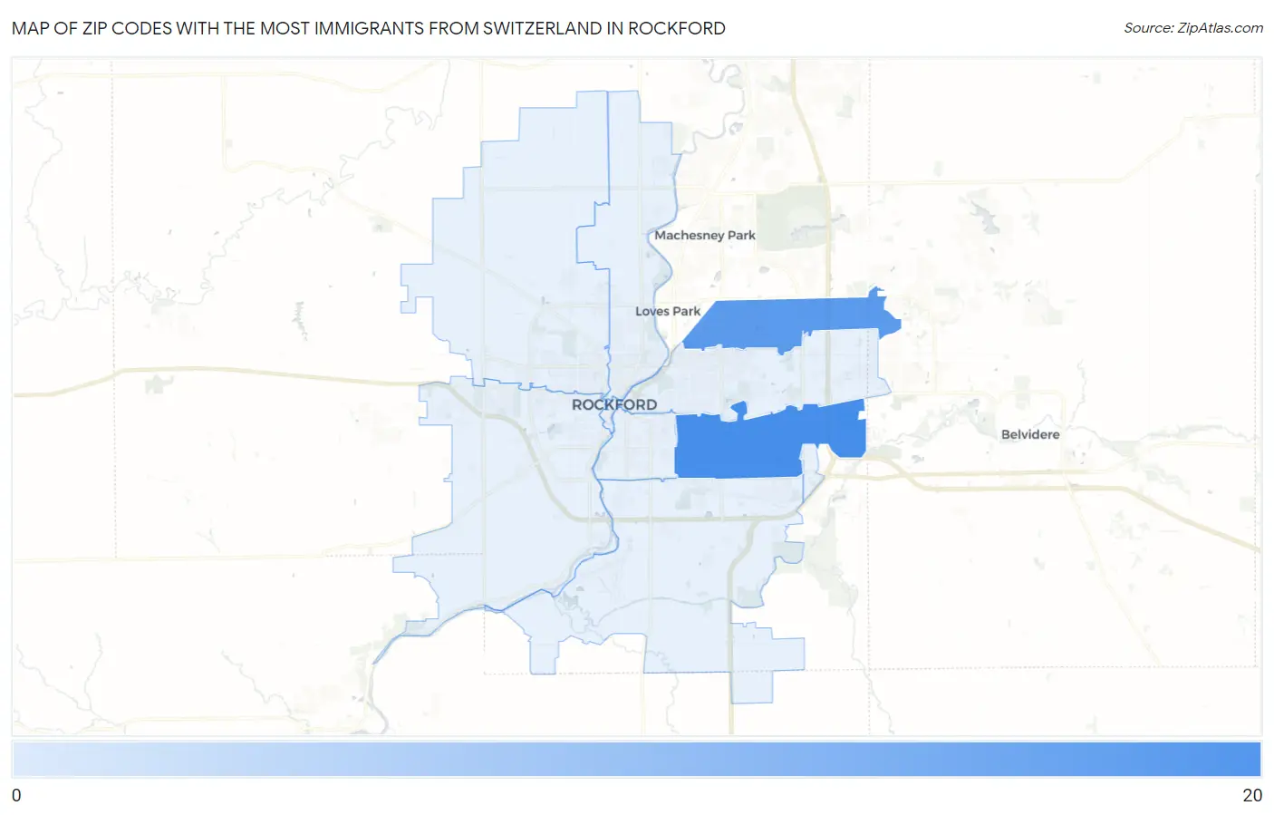 Zip Codes with the Most Immigrants from Switzerland in Rockford Map