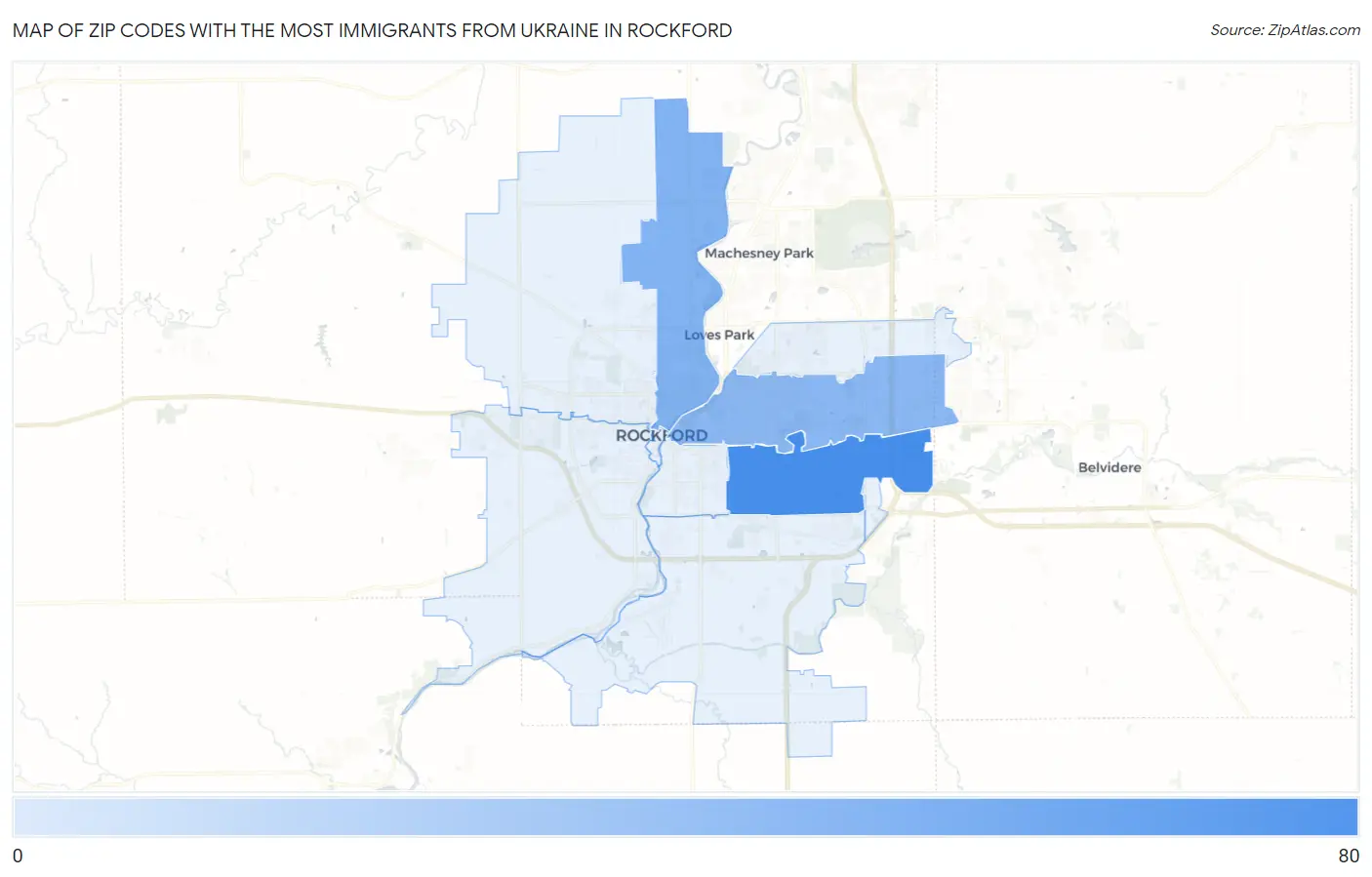 Zip Codes with the Most Immigrants from Ukraine in Rockford Map