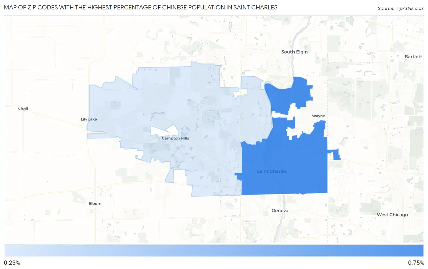 Zip Codes with the Highest Percentage of Chinese Population in Saint Charles Map