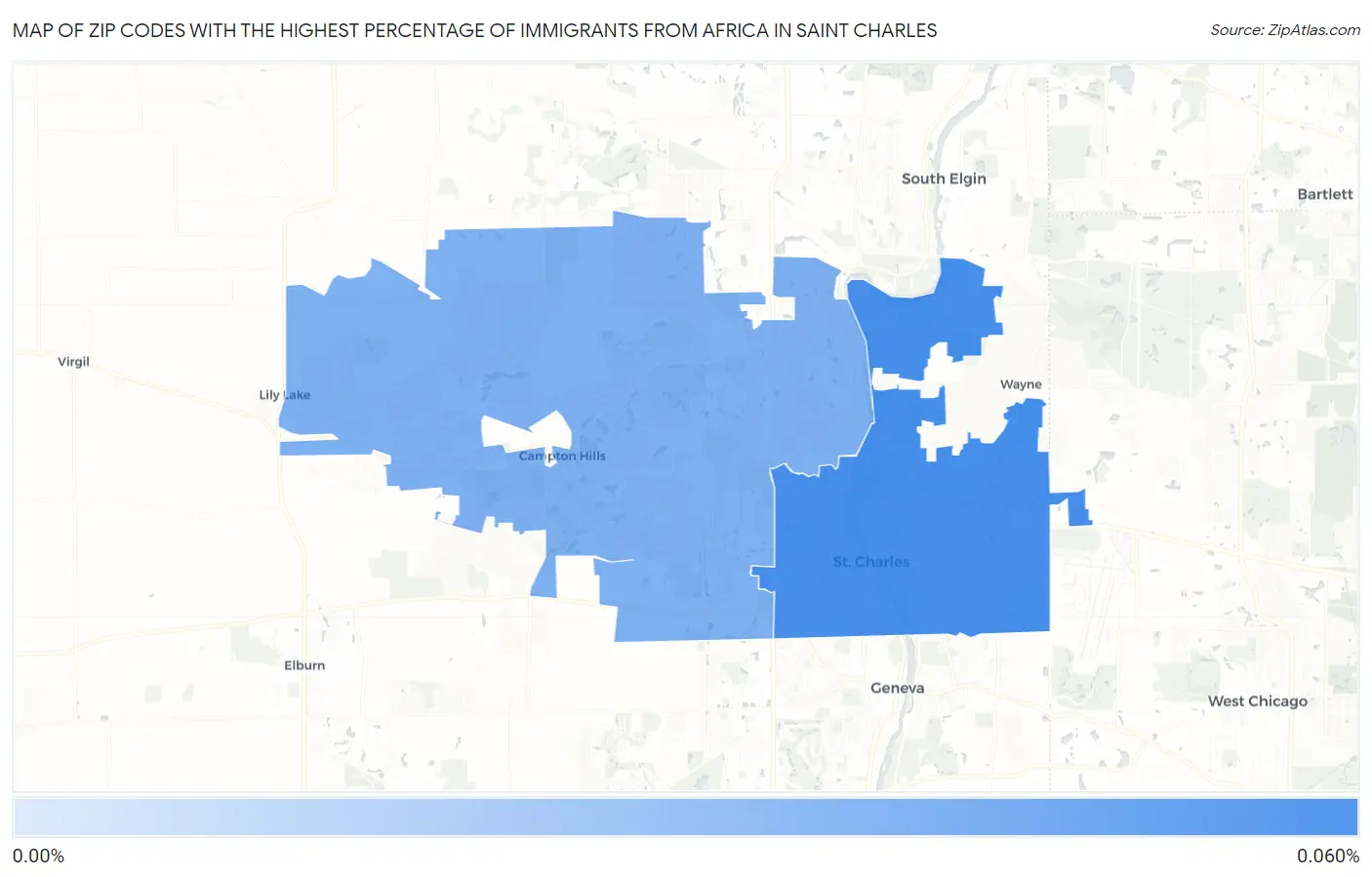 Zip Codes with the Highest Percentage of Immigrants from Africa in Saint Charles Map