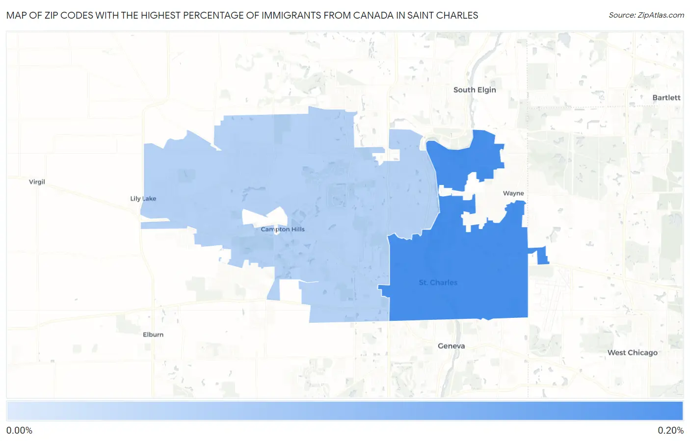 Zip Codes with the Highest Percentage of Immigrants from Canada in Saint Charles Map