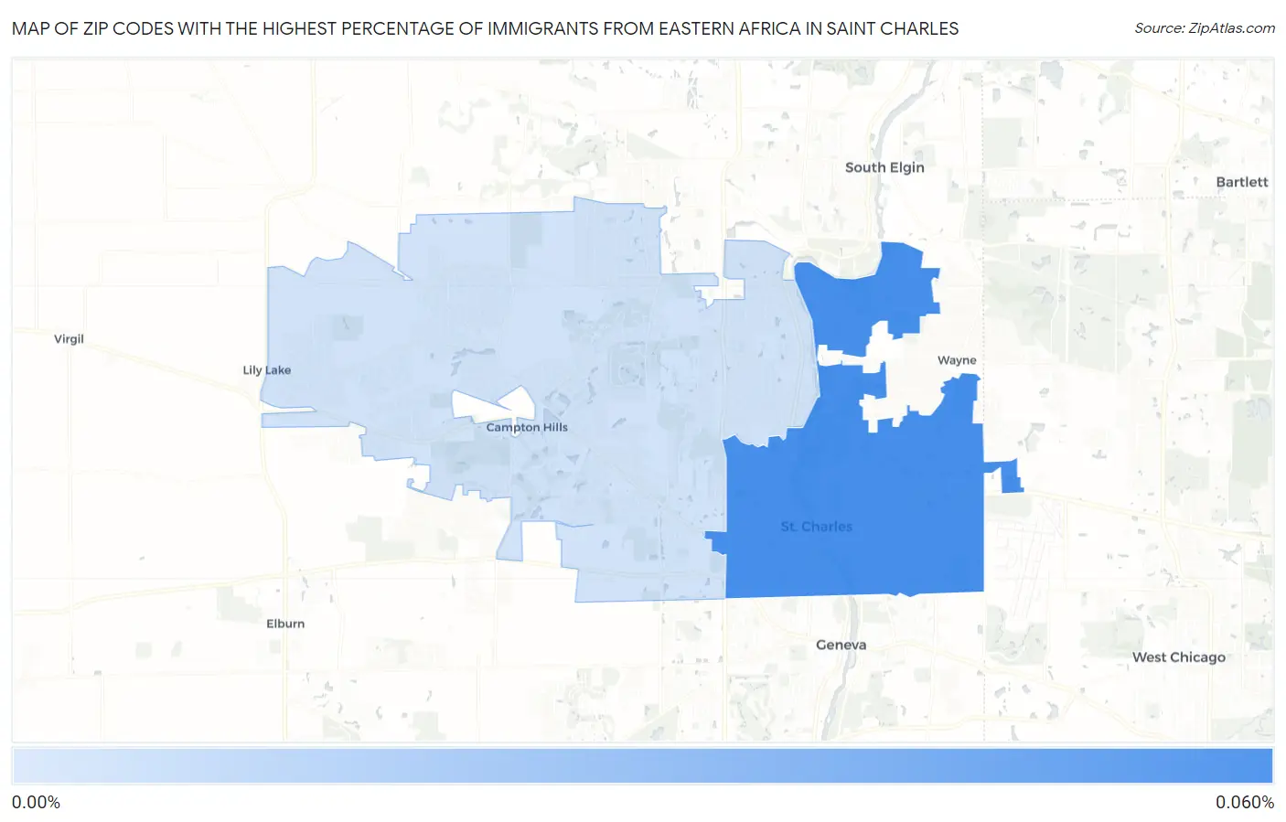 Zip Codes with the Highest Percentage of Immigrants from Eastern Africa in Saint Charles Map