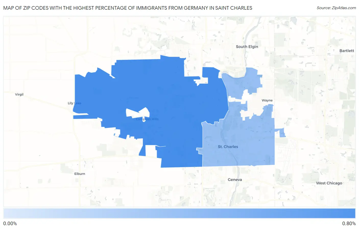 Zip Codes with the Highest Percentage of Immigrants from Germany in Saint Charles Map