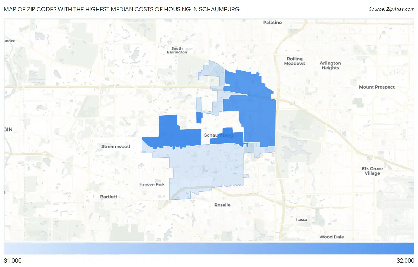 Zip Codes with the Highest Median Costs of Housing in Schaumburg Map