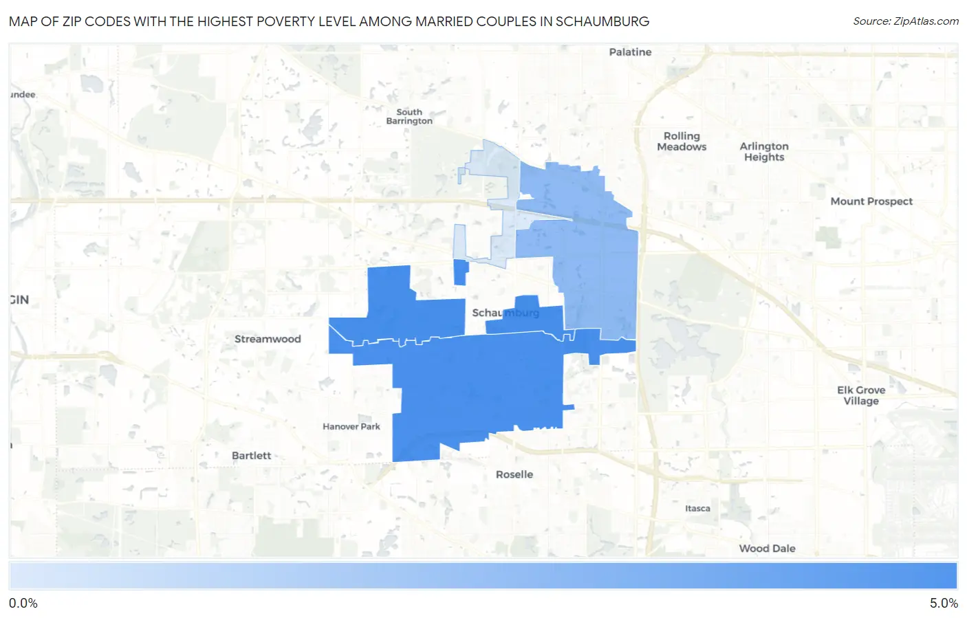 Zip Codes with the Highest Poverty Level Among Married Couples in Schaumburg Map
