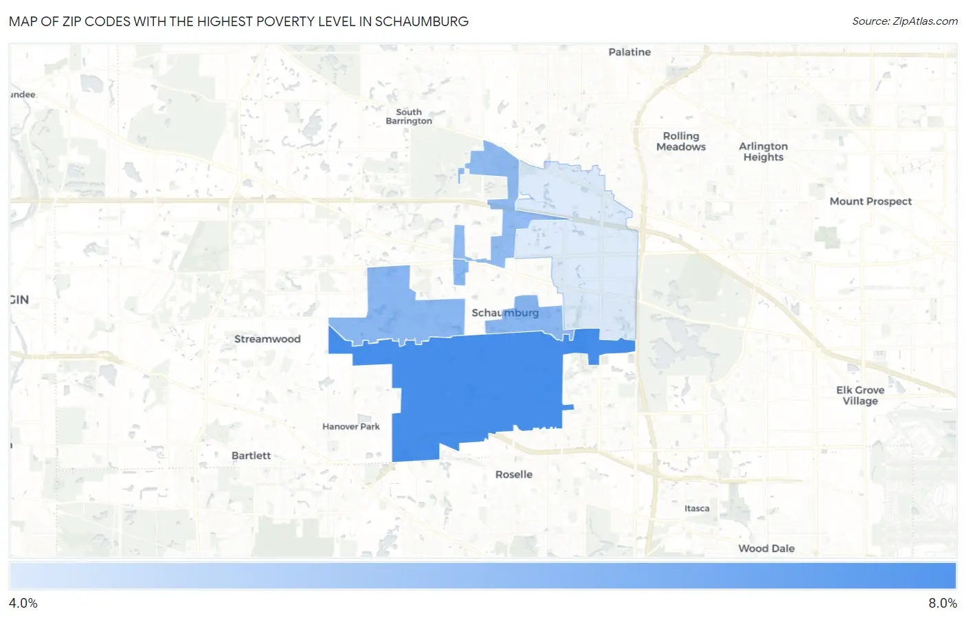 Zip Codes with the Highest Poverty Level in Schaumburg Map