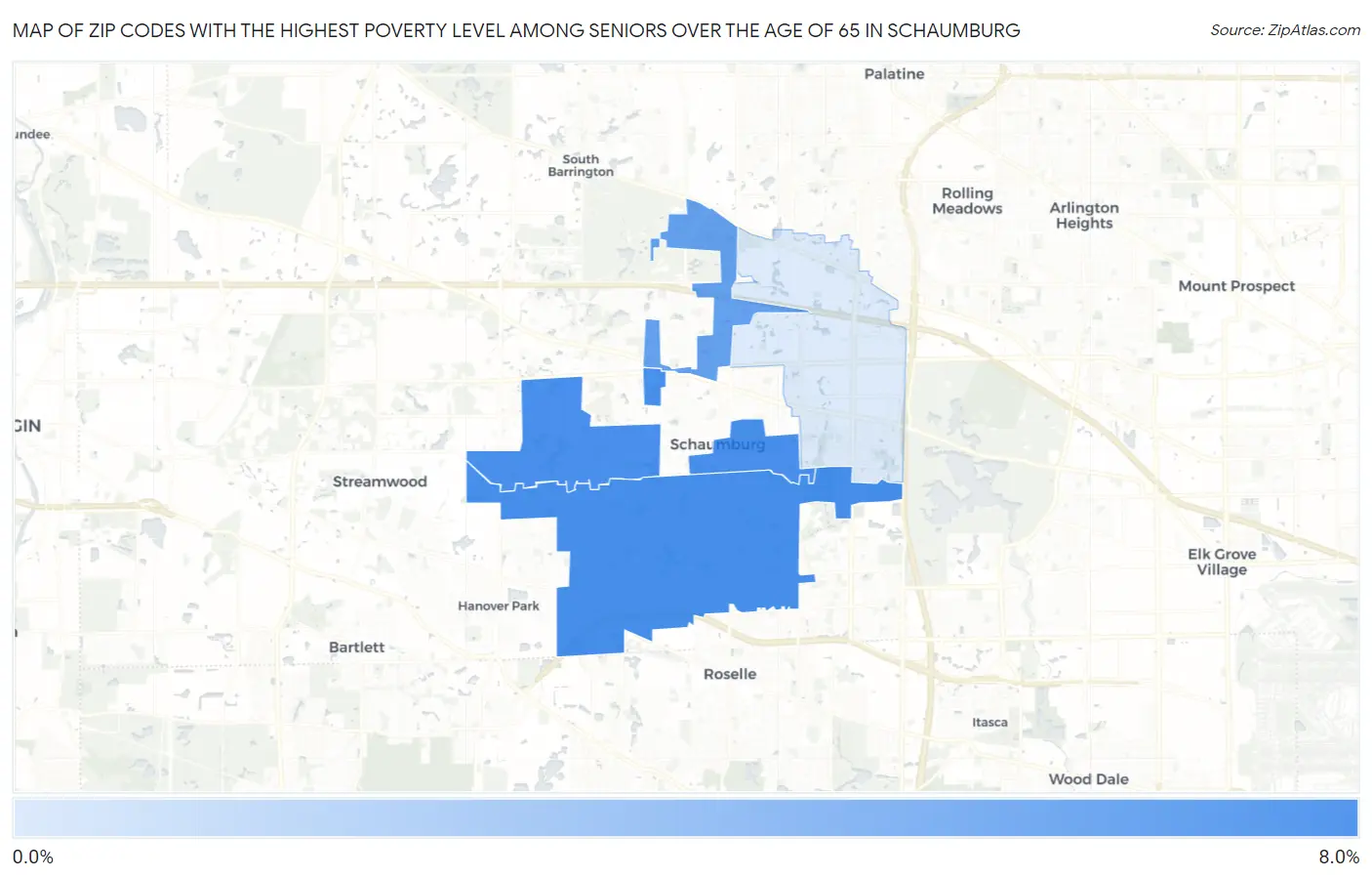 Zip Codes with the Highest Poverty Level Among Seniors Over the Age of 65 in Schaumburg Map