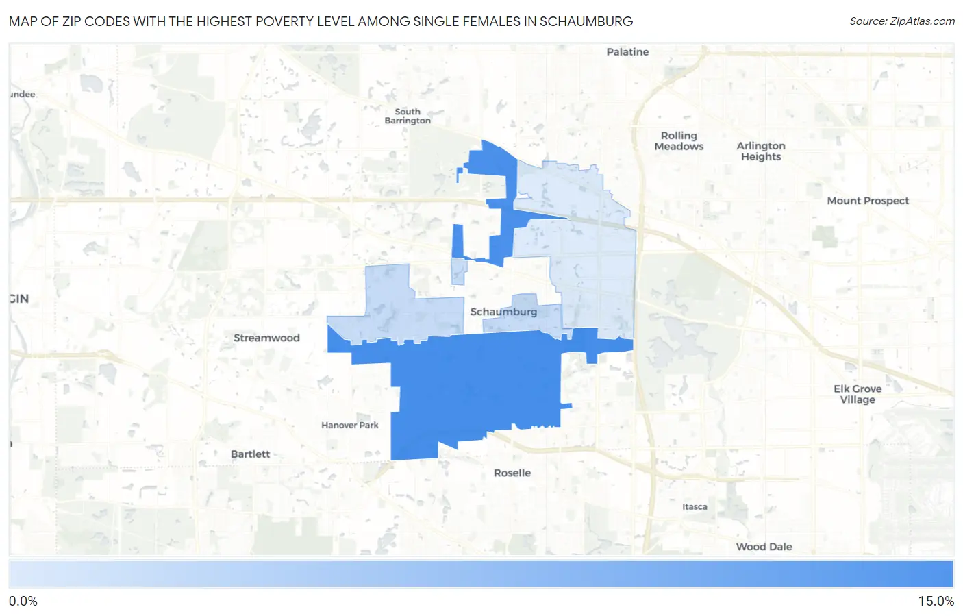 Zip Codes with the Highest Poverty Level Among Single Females in Schaumburg Map