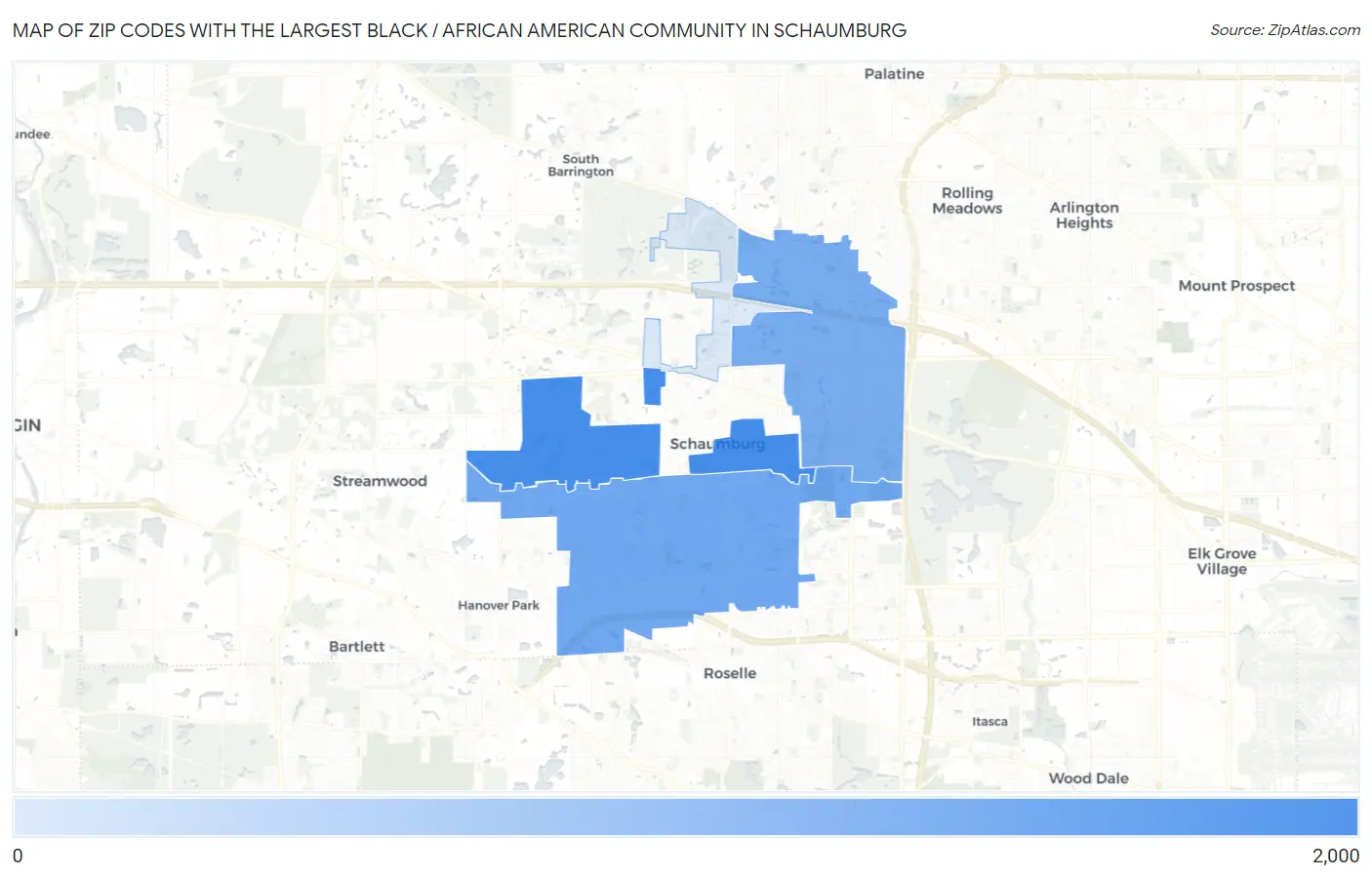Zip Codes with the Largest Black / African American Community in Schaumburg Map