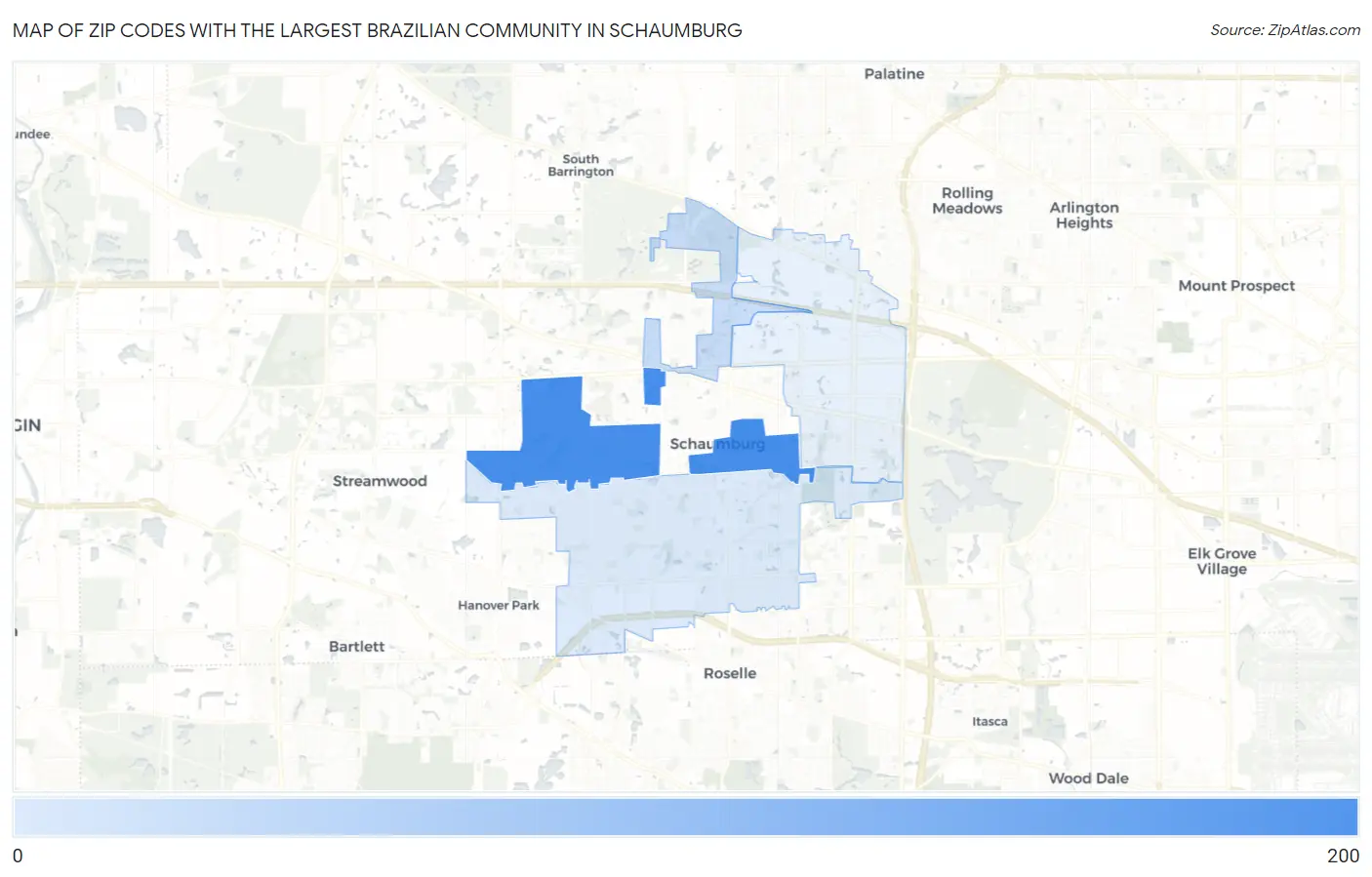 Zip Codes with the Largest Brazilian Community in Schaumburg Map