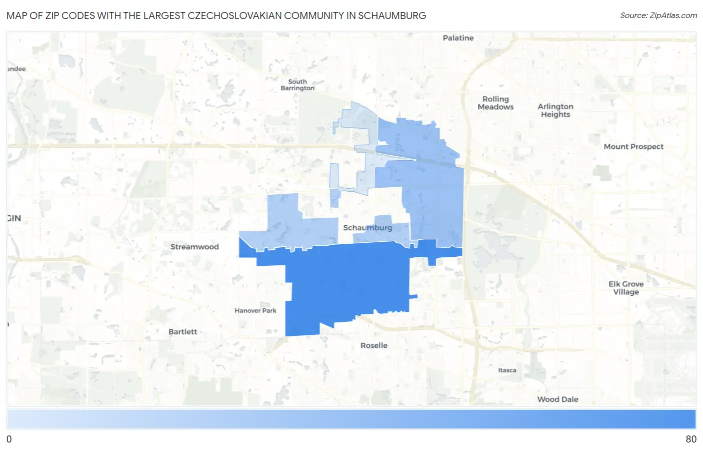 Zip Codes with the Largest Czechoslovakian Community in Schaumburg Map