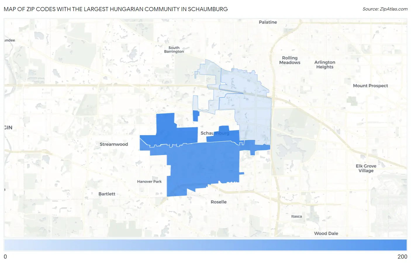 Zip Codes with the Largest Hungarian Community in Schaumburg Map