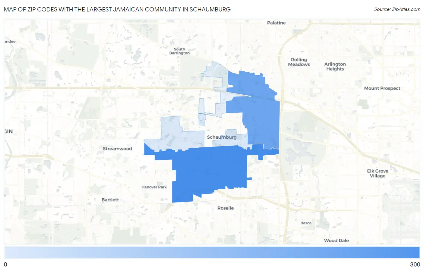 Zip Codes with the Largest Jamaican Community in Schaumburg Map