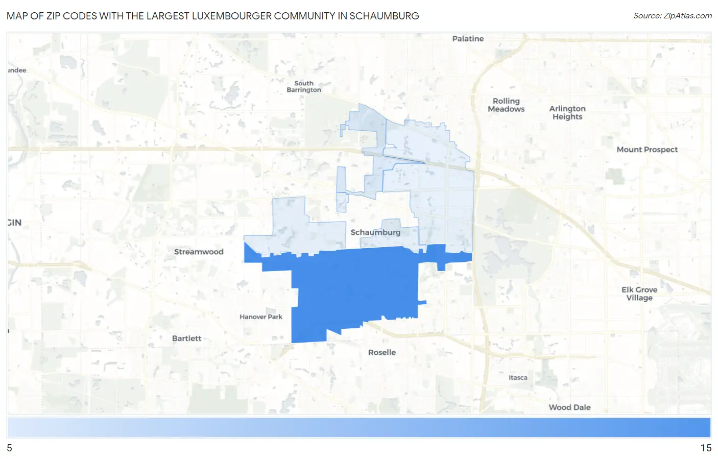 Zip Codes with the Largest Luxembourger Community in Schaumburg Map