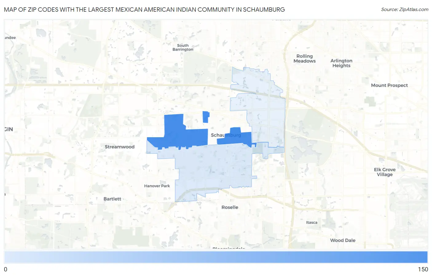 Zip Codes with the Largest Mexican American Indian Community in Schaumburg Map
