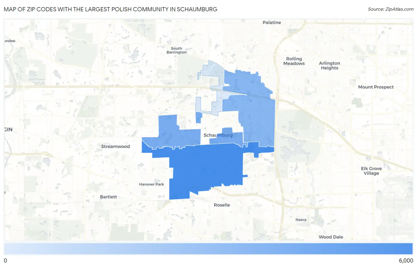 Zip Codes with the Largest Polish Community in Schaumburg Map