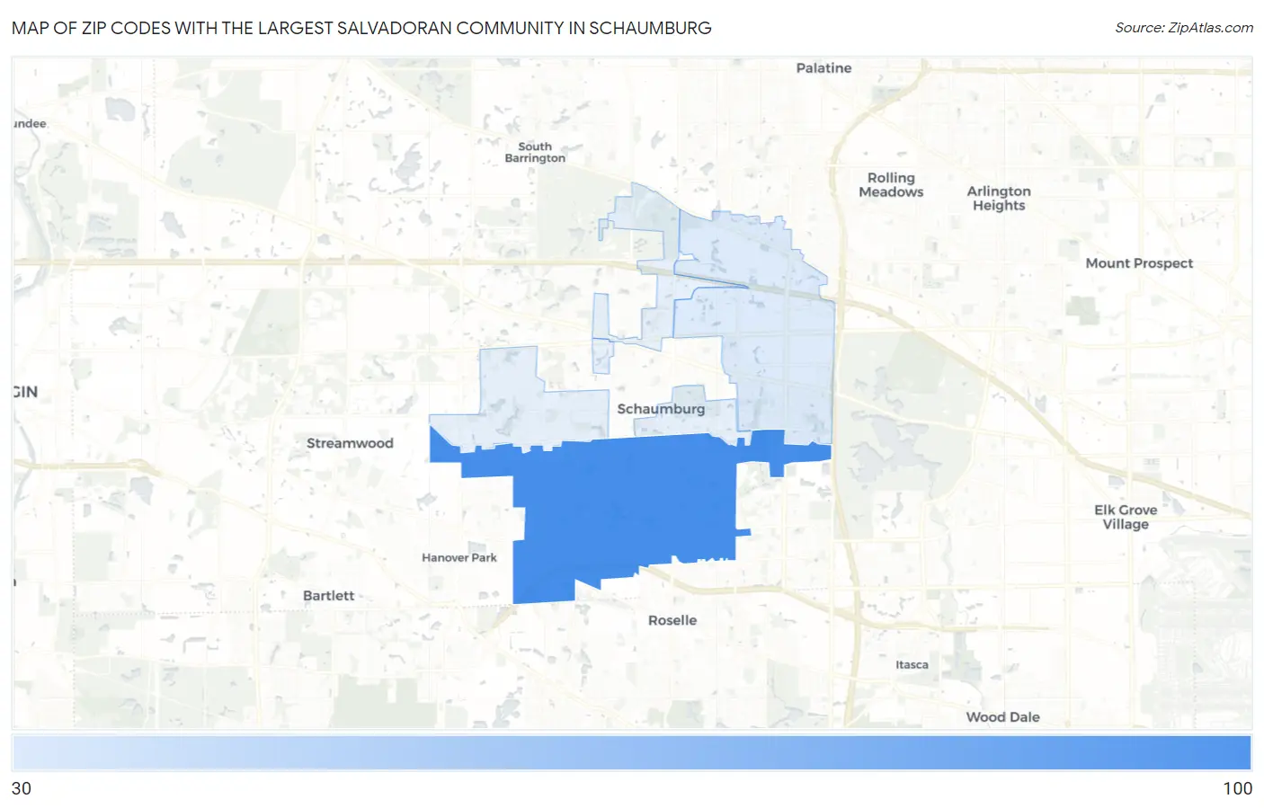 Zip Codes with the Largest Salvadoran Community in Schaumburg Map