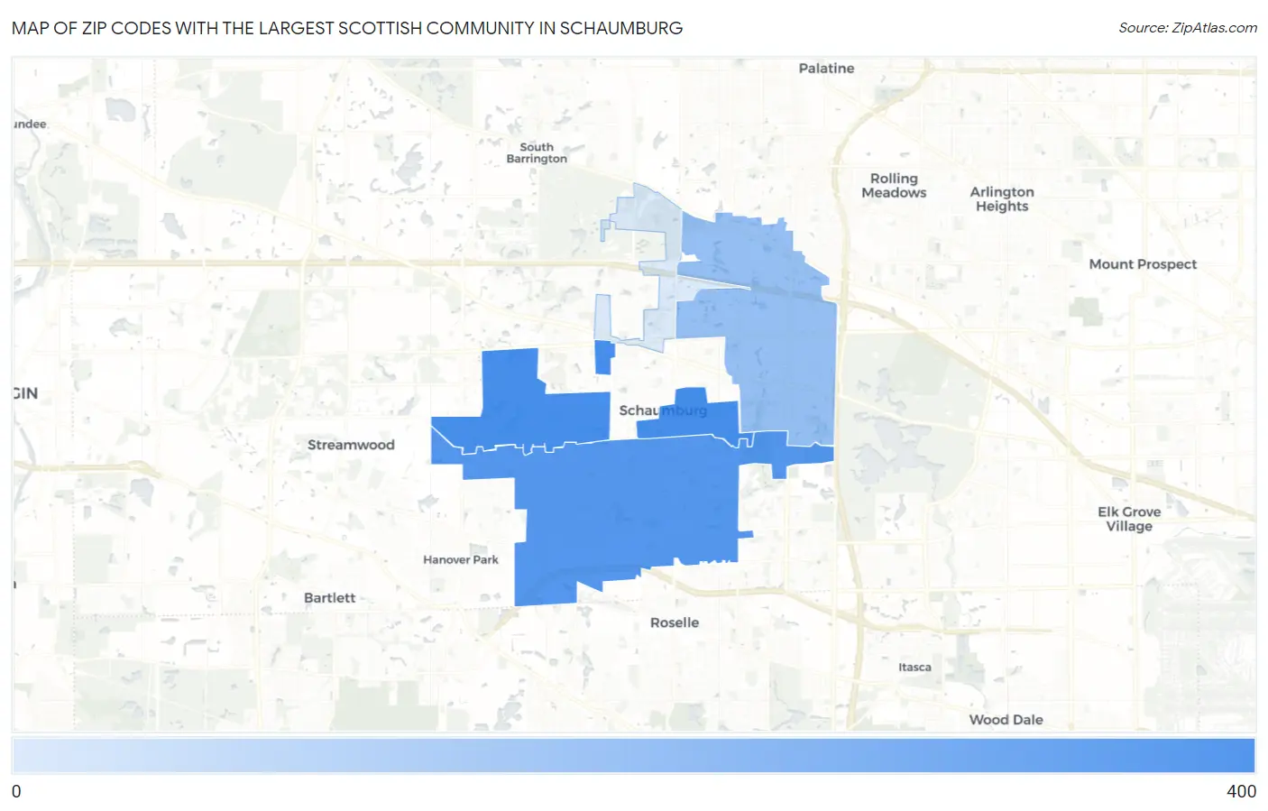 Zip Codes with the Largest Scottish Community in Schaumburg Map