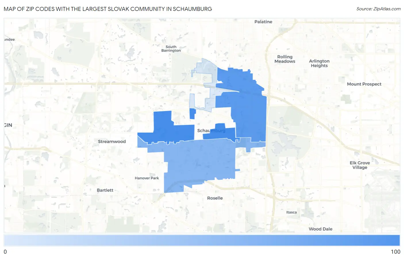 Zip Codes with the Largest Slovak Community in Schaumburg Map