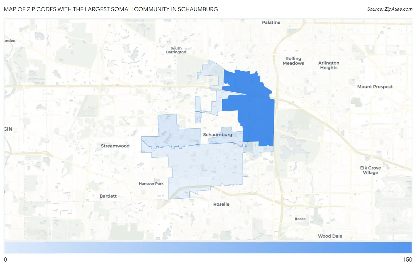 Zip Codes with the Largest Somali Community in Schaumburg Map
