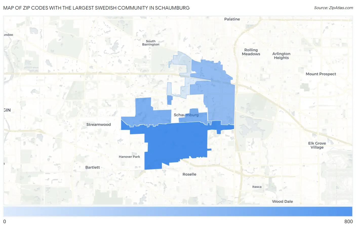 Zip Codes with the Largest Swedish Community in Schaumburg Map
