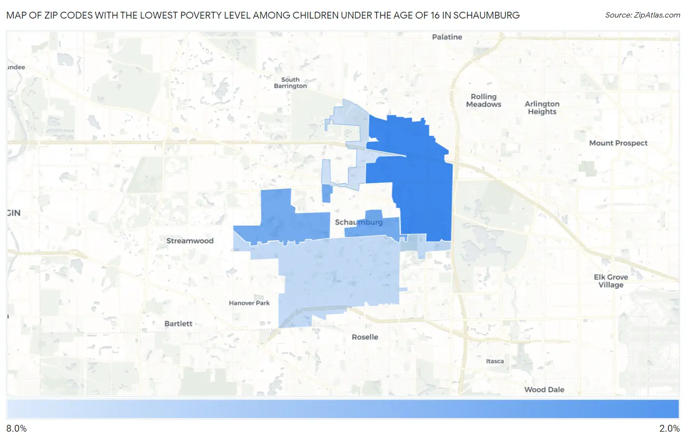 Zip Codes with the Lowest Poverty Level Among Children Under the Age of 16 in Schaumburg Map