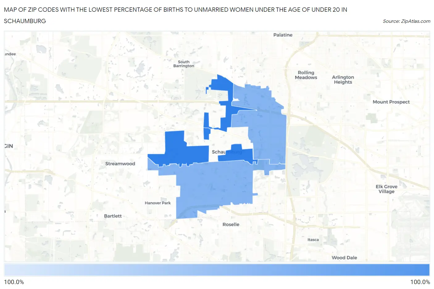Zip Codes with the Lowest Percentage of Births to Unmarried Women under the Age of under 20 in Schaumburg Map