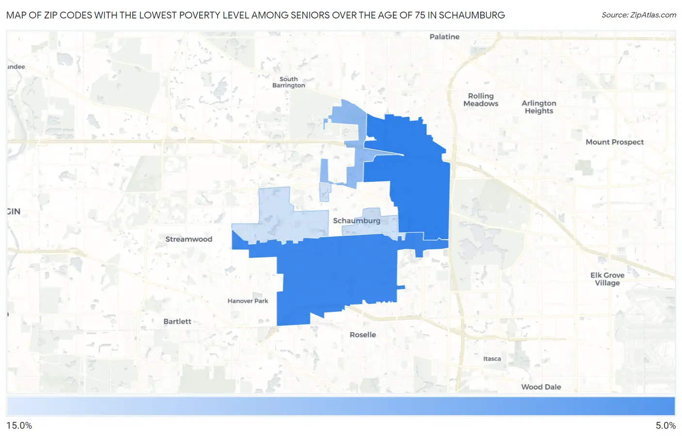 Zip Codes with the Lowest Poverty Level Among Seniors Over the Age of 75 in Schaumburg Map