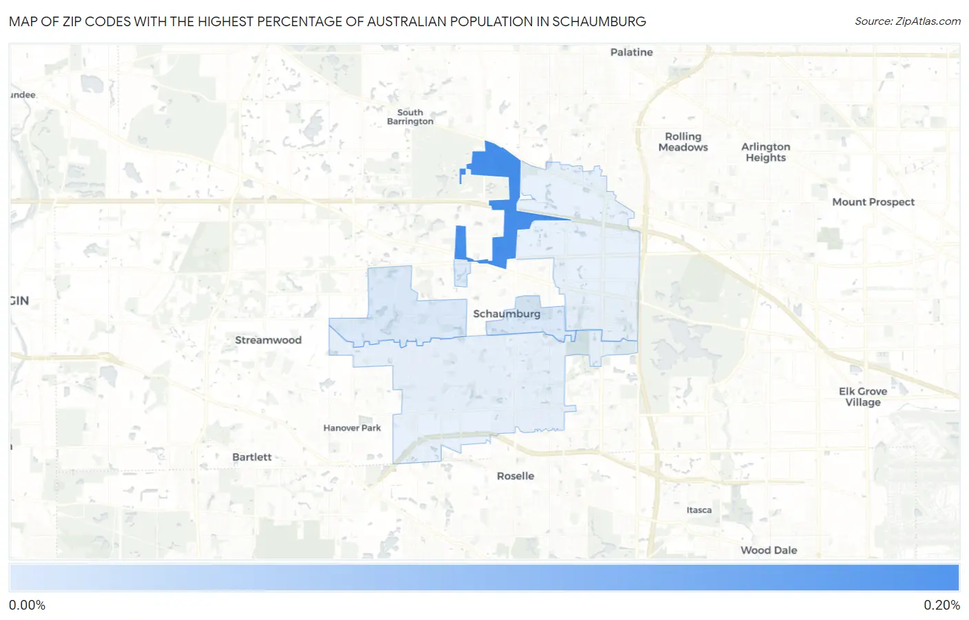 Zip Codes with the Highest Percentage of Australian Population in Schaumburg Map