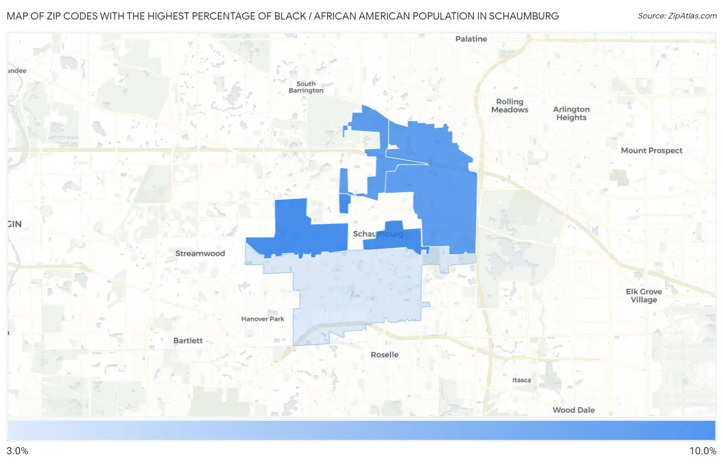 Zip Codes with the Highest Percentage of Black / African American Population in Schaumburg Map