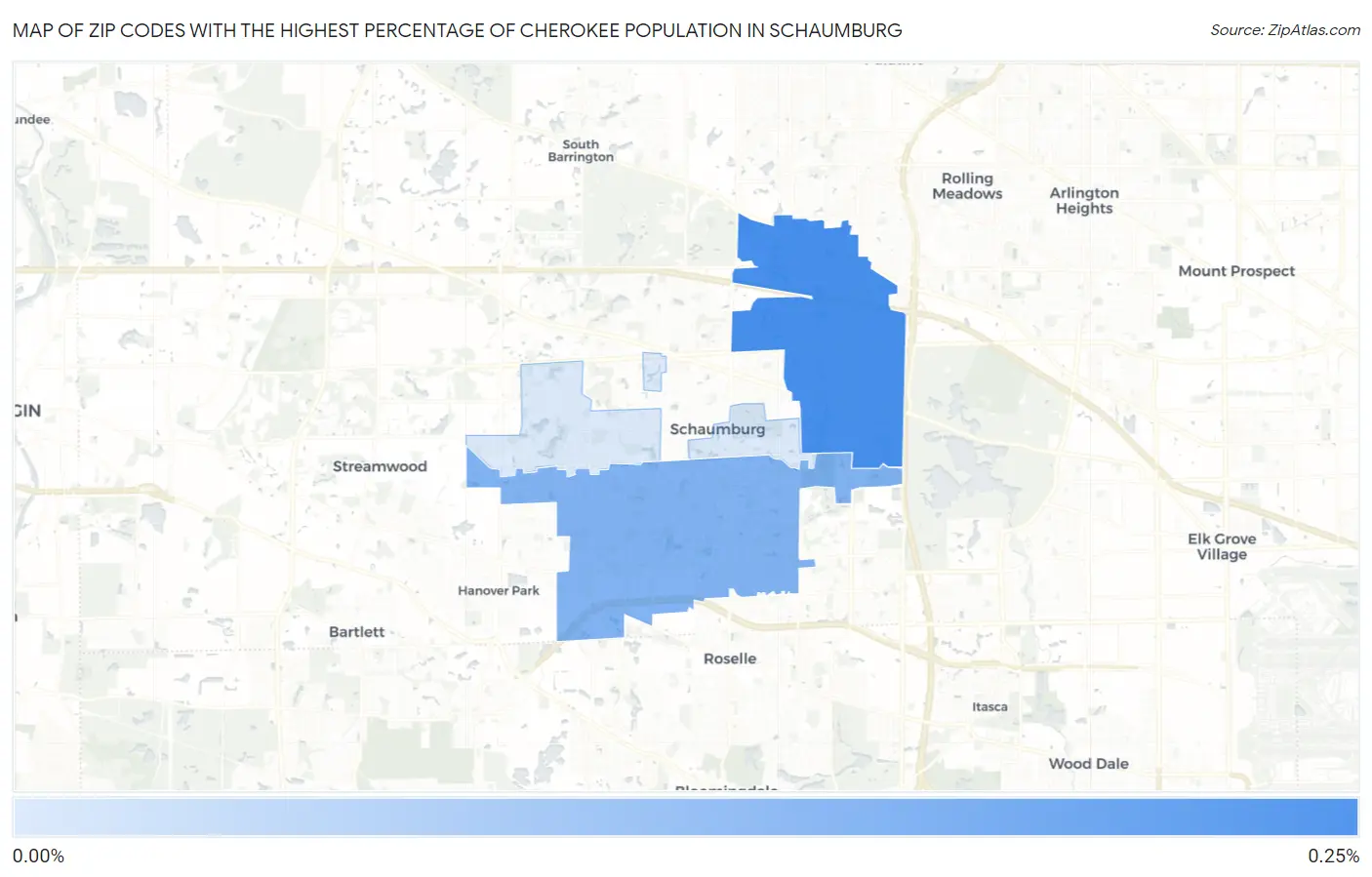 Zip Codes with the Highest Percentage of Cherokee Population in Schaumburg Map