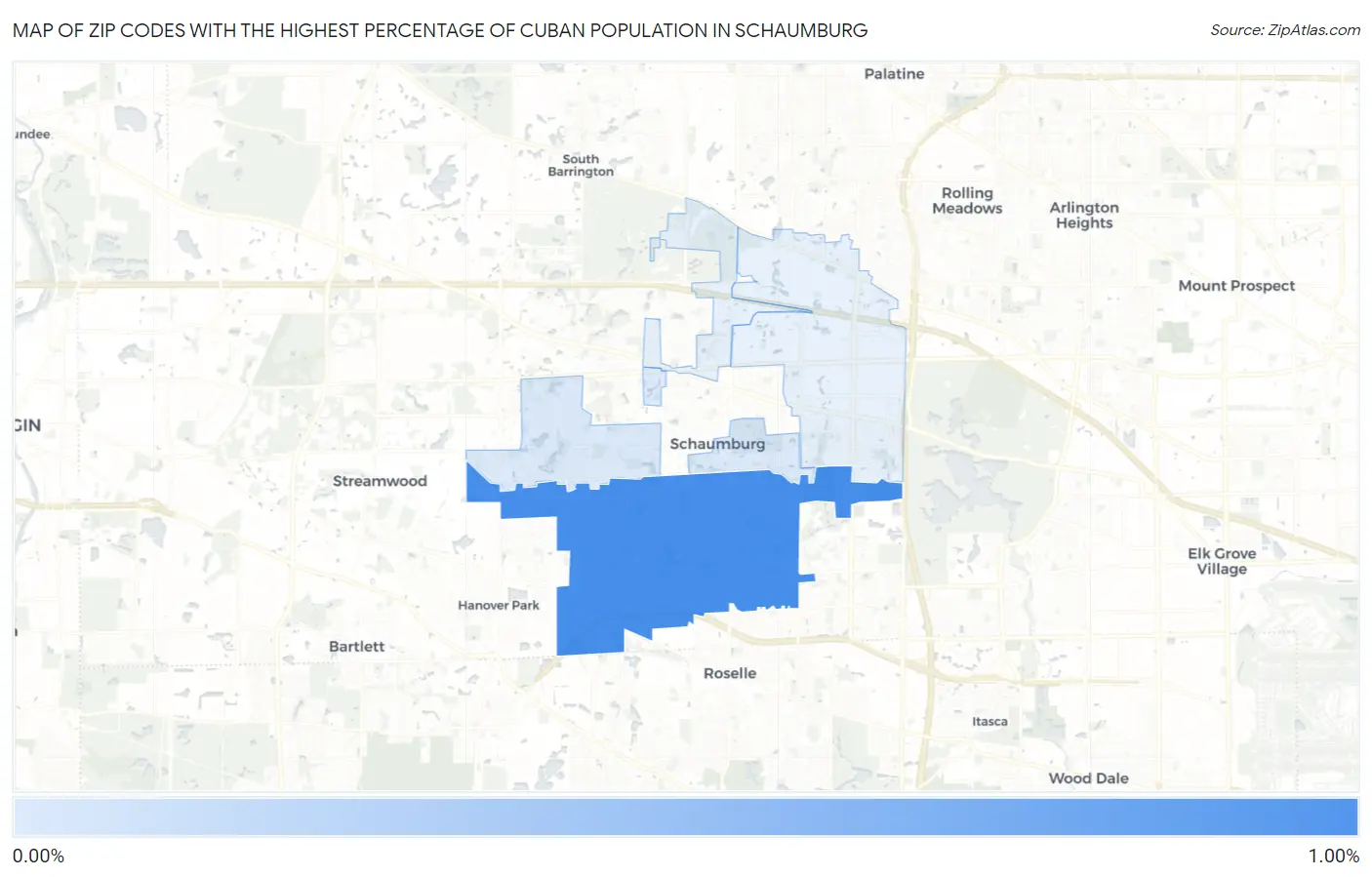 Zip Codes with the Highest Percentage of Cuban Population in Schaumburg Map