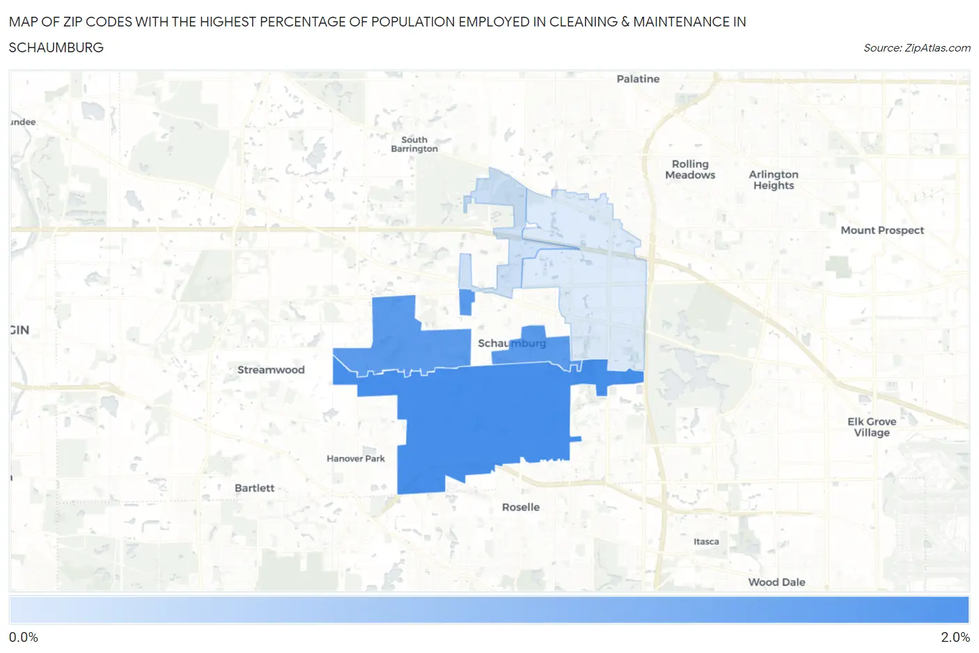 Zip Codes with the Highest Percentage of Population Employed in Cleaning & Maintenance in Schaumburg Map
