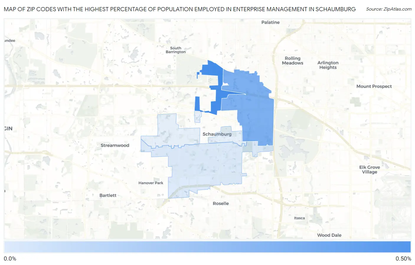 Zip Codes with the Highest Percentage of Population Employed in Enterprise Management in Schaumburg Map