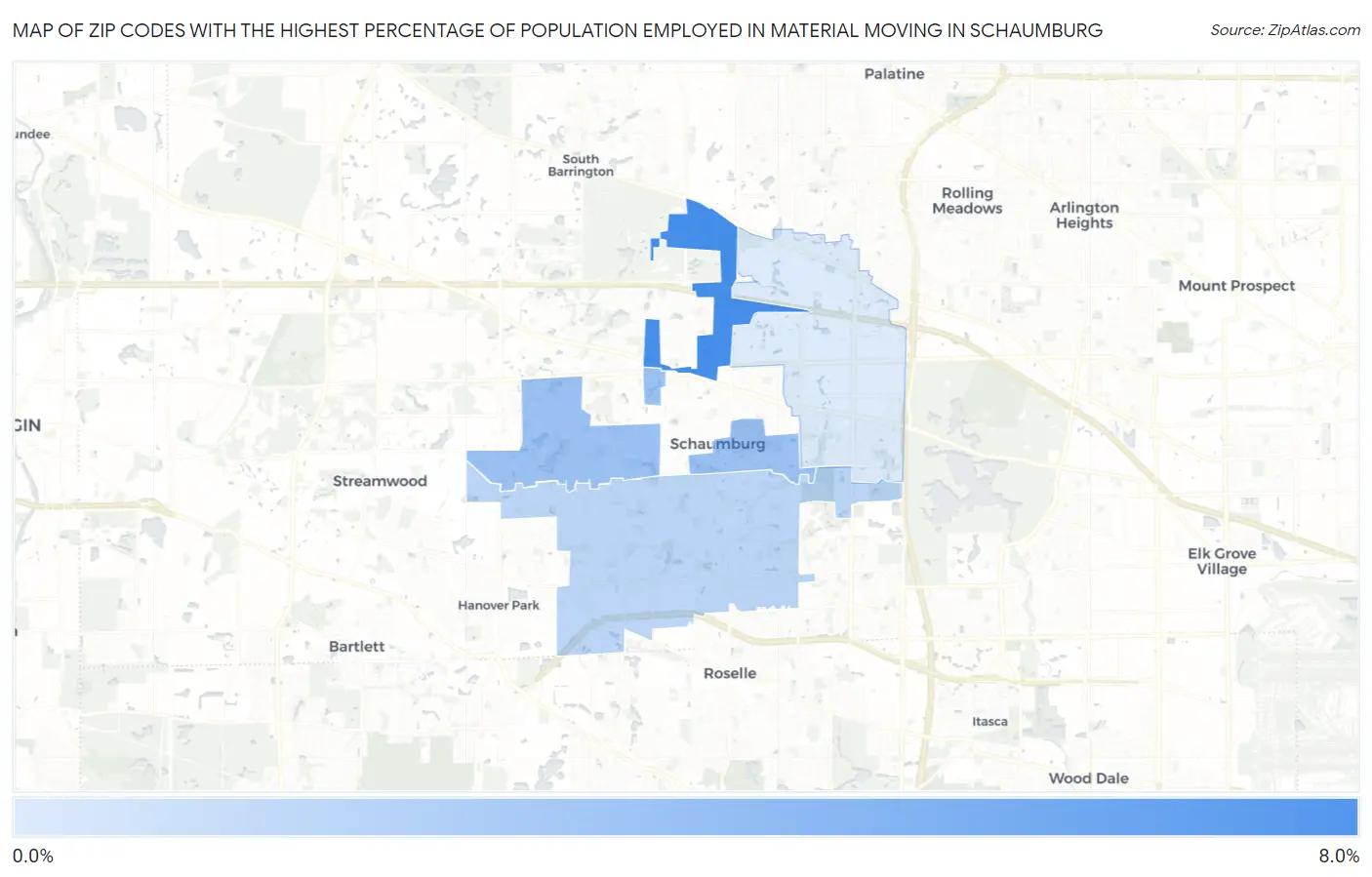 Zip Codes with the Highest Percentage of Population Employed in Material Moving in Schaumburg Map