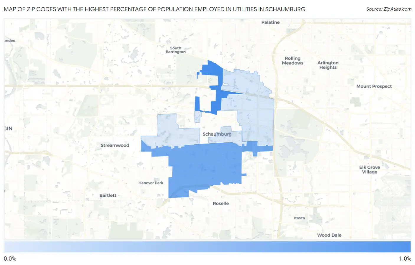 Zip Codes with the Highest Percentage of Population Employed in Utilities in Schaumburg Map