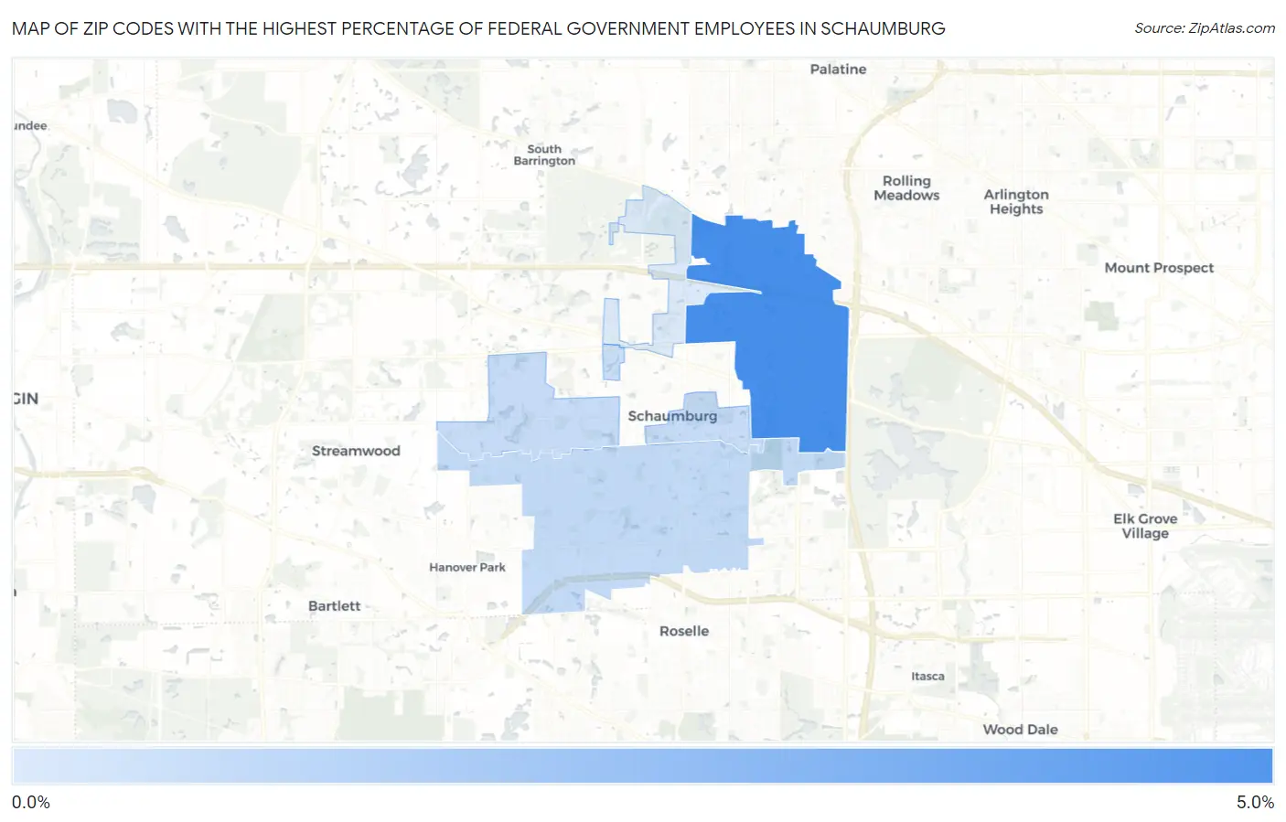 Zip Codes with the Highest Percentage of Federal Government Employees in Schaumburg Map