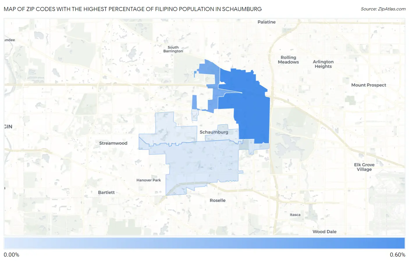 Zip Codes with the Highest Percentage of Filipino Population in Schaumburg Map