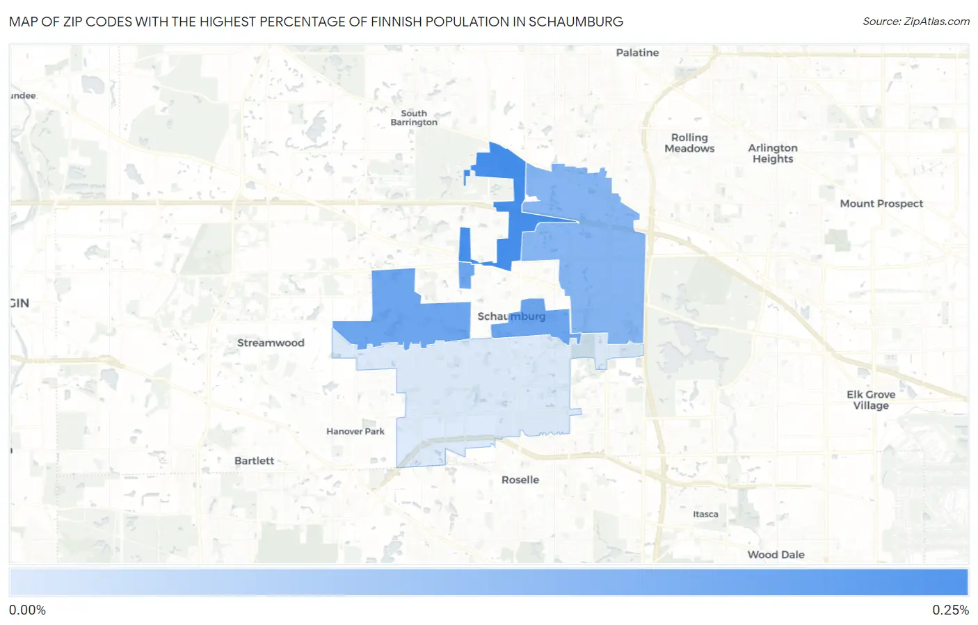 Zip Codes with the Highest Percentage of Finnish Population in Schaumburg Map