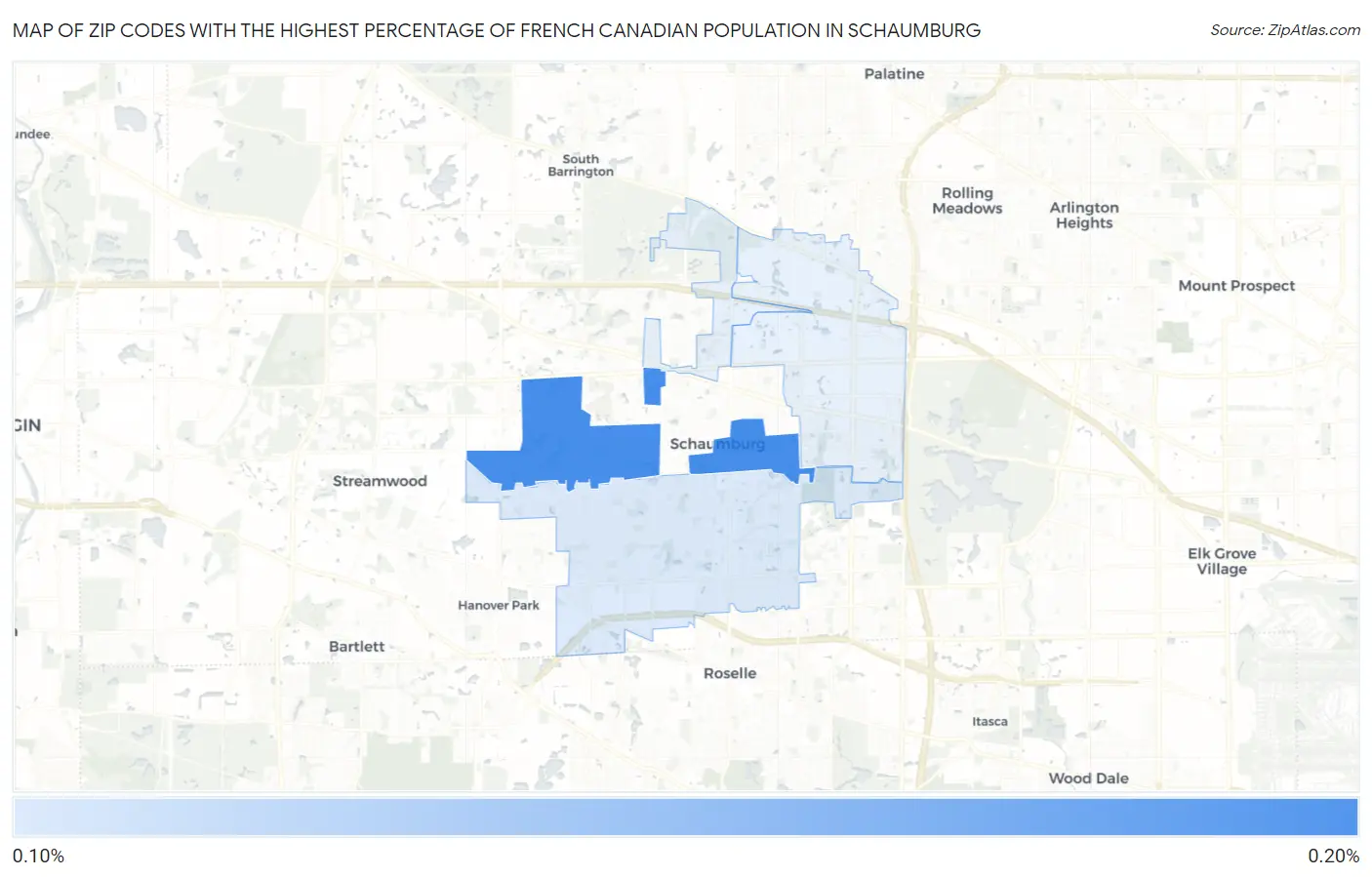 Zip Codes with the Highest Percentage of French Canadian Population in Schaumburg Map