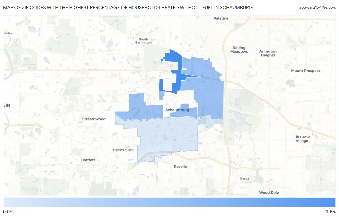 Zip Codes with the Highest Percentage of Households Heated without Fuel in Schaumburg Map