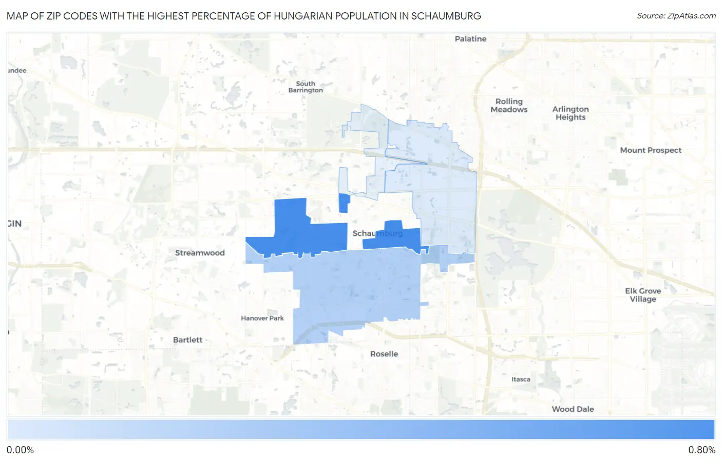 Zip Codes with the Highest Percentage of Hungarian Population in Schaumburg Map