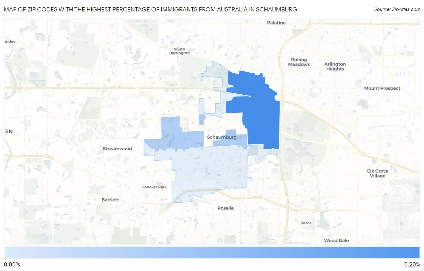Zip Codes with the Highest Percentage of Immigrants from Australia in Schaumburg Map