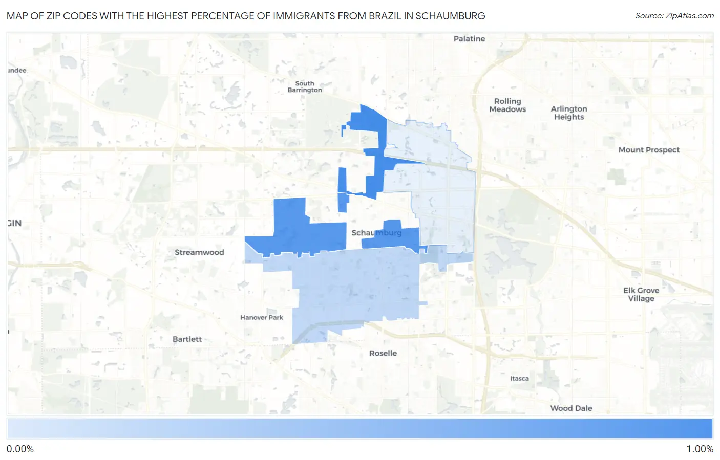 Zip Codes with the Highest Percentage of Immigrants from Brazil in Schaumburg Map