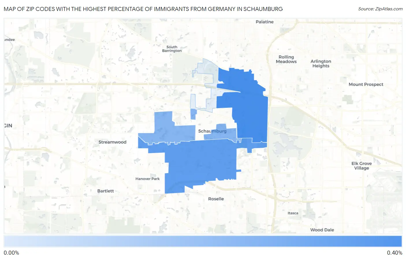 Zip Codes with the Highest Percentage of Immigrants from Germany in Schaumburg Map