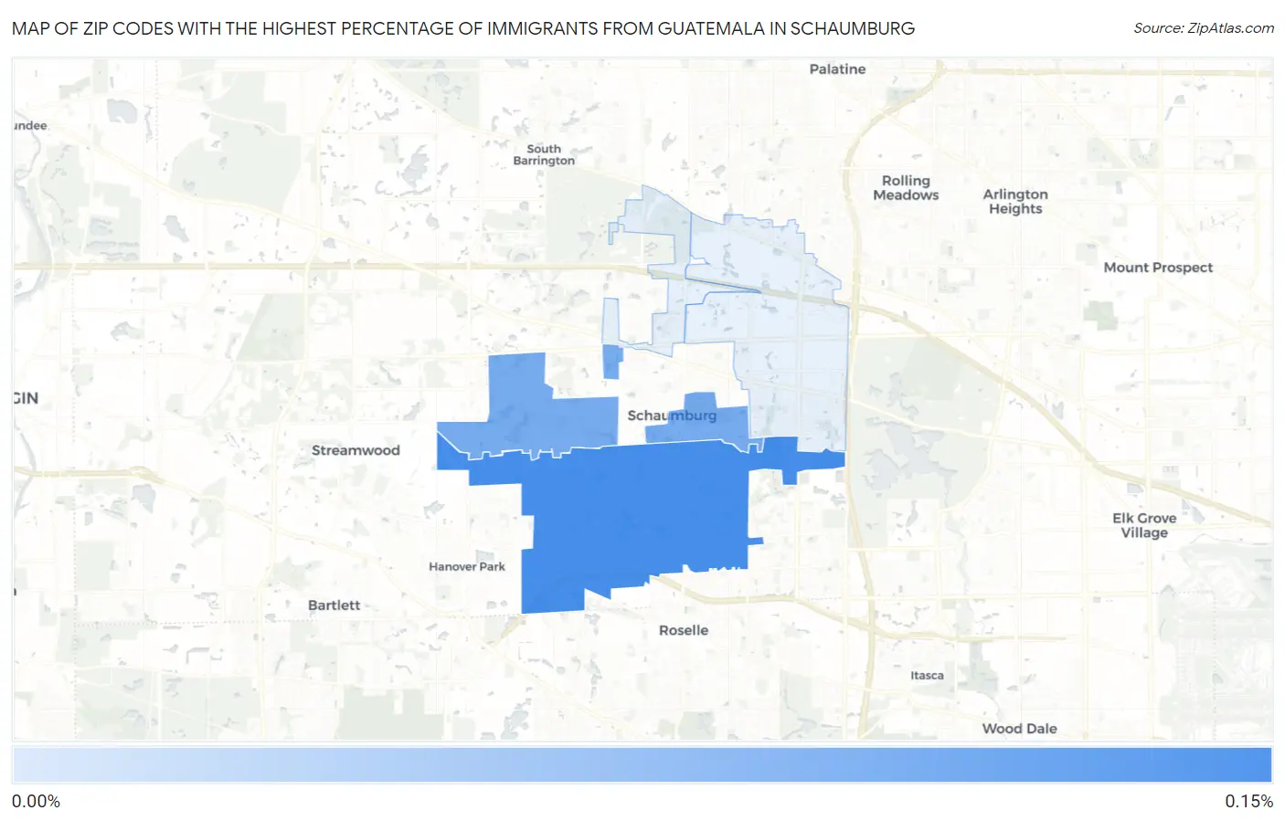 Zip Codes with the Highest Percentage of Immigrants from Guatemala in Schaumburg Map