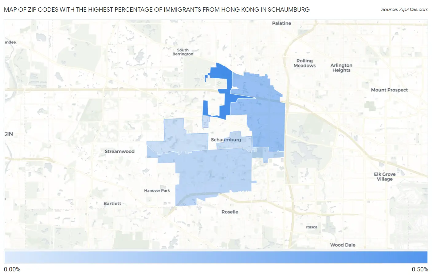 Zip Codes with the Highest Percentage of Immigrants from Hong Kong in Schaumburg Map