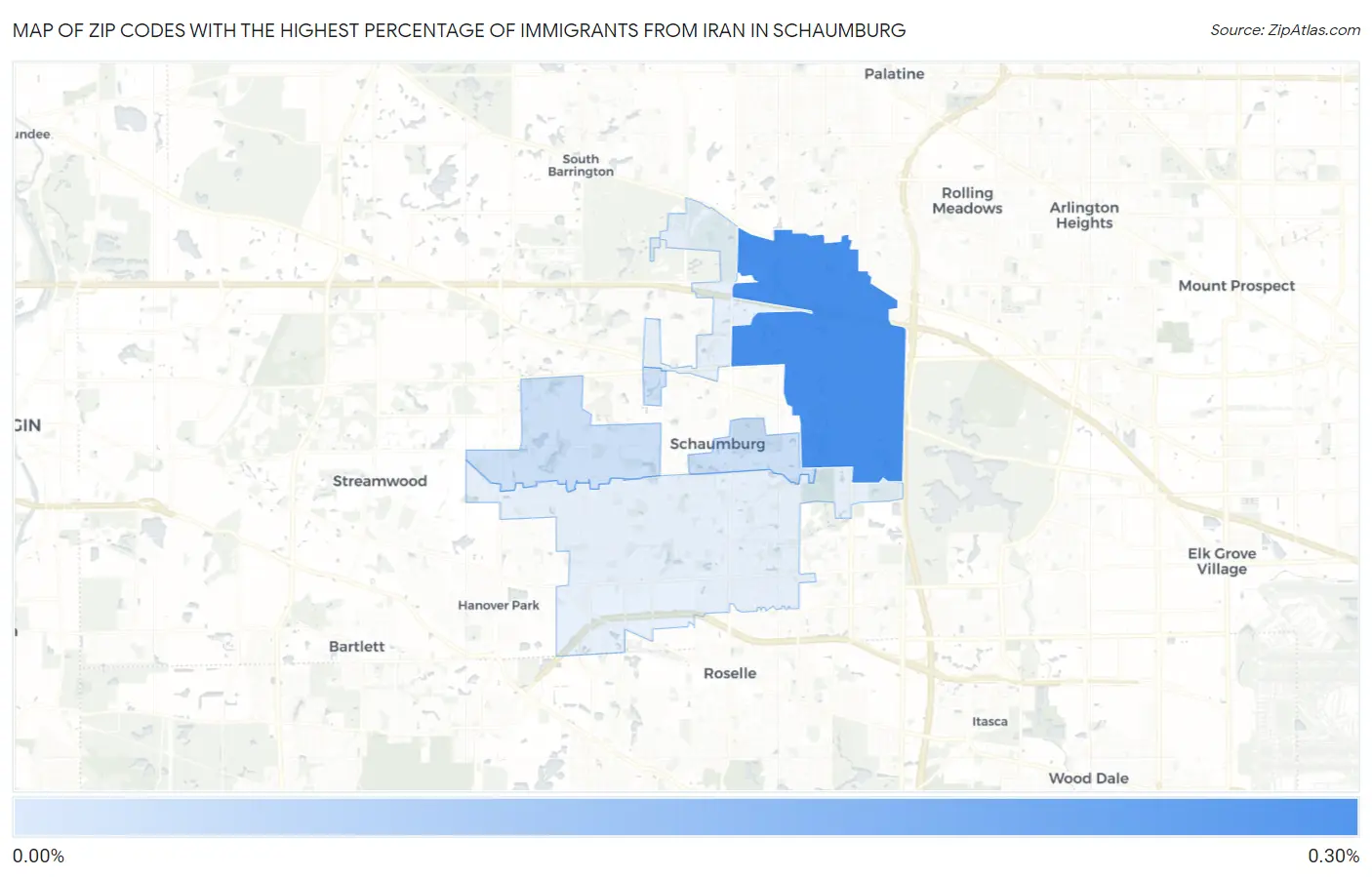 Zip Codes with the Highest Percentage of Immigrants from Iran in Schaumburg Map