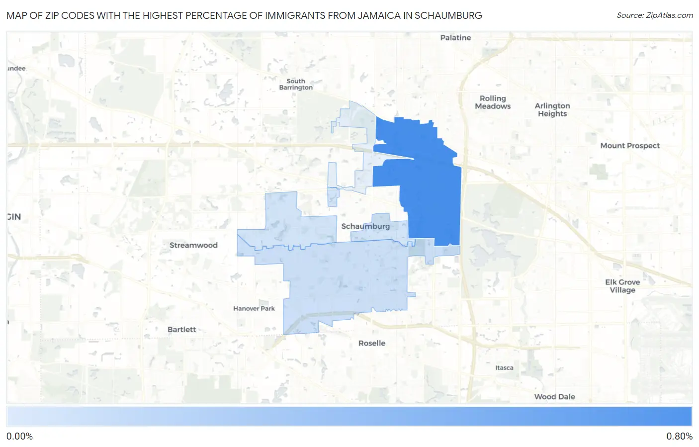 Zip Codes with the Highest Percentage of Immigrants from Jamaica in Schaumburg Map