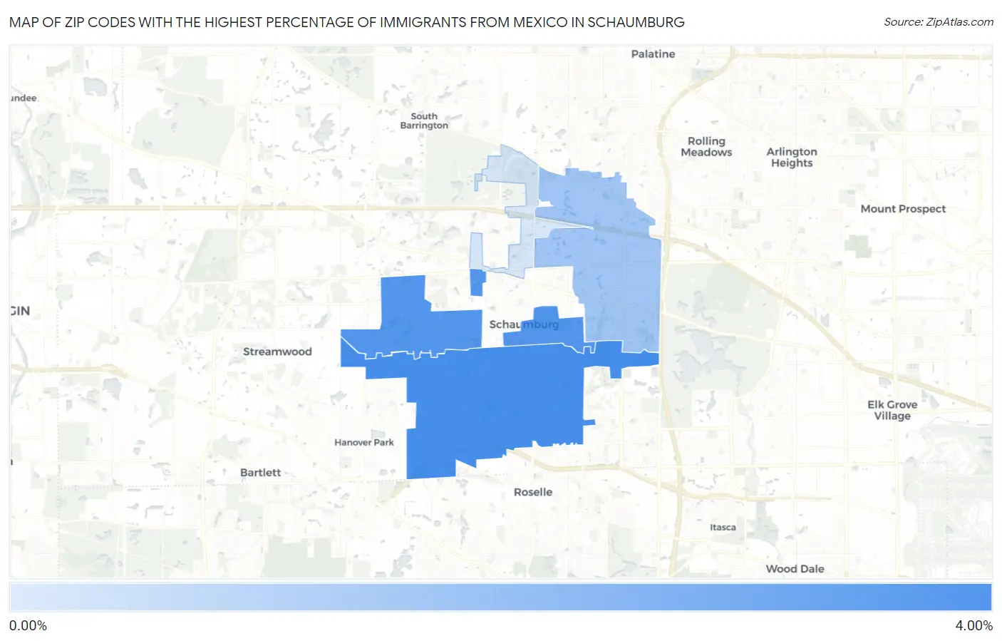 Zip Codes with the Highest Percentage of Immigrants from Mexico in Schaumburg Map